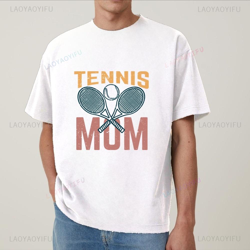 Retro TENNIS MOM Sports Love T-Shirt - Summer Short-Sleeved Round-Neck T-Shirt for Both Men and