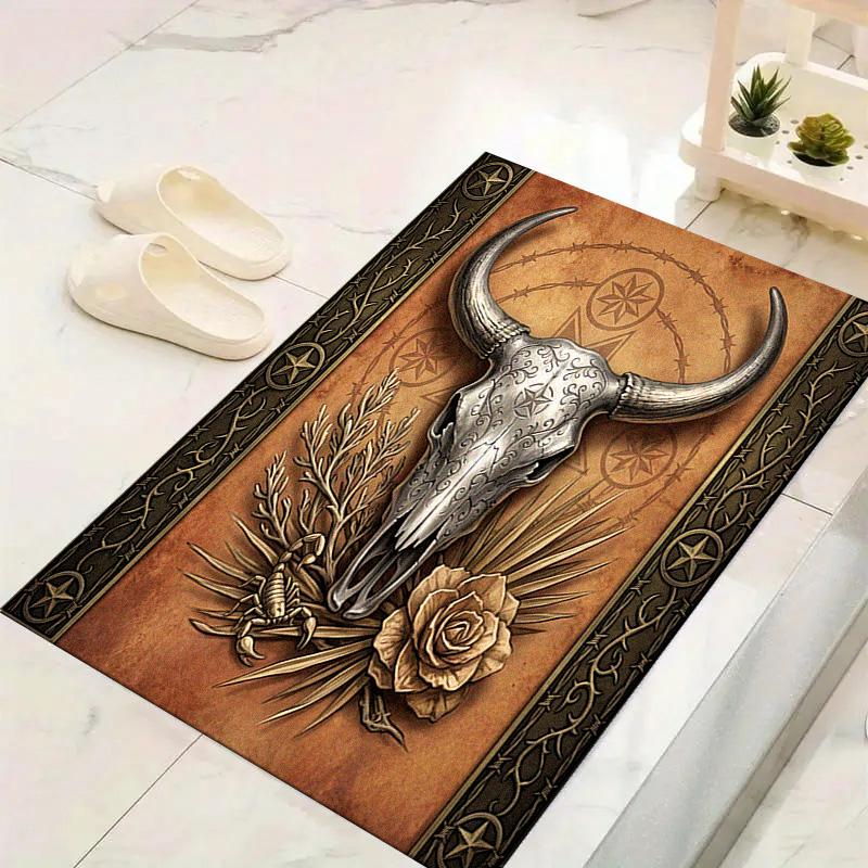 Western Bull Skull Carpet Rug for Living Room Bedroom Home Sofa Decoration, Kids play Non-slip Floor Mat