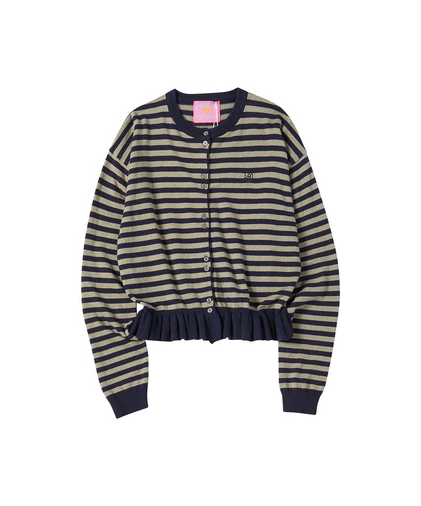 Comoninoz W Stripe Frill Cardigan [Navy]
