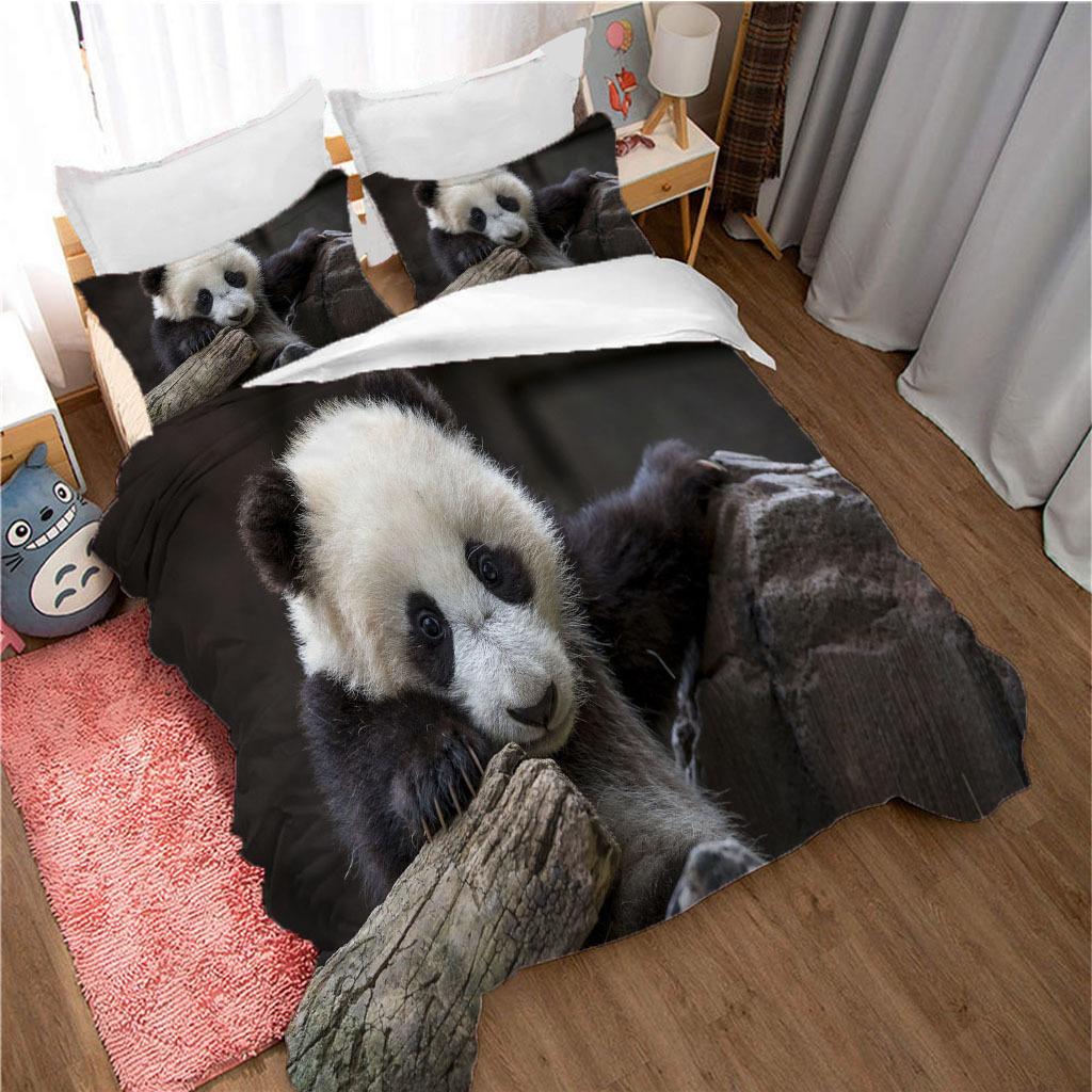 Panda Duvet Cover Set King Queen Cute Animal Different Poses Bamboo Branch Bedding Set Black White 2/3Pcs Quilt Cover