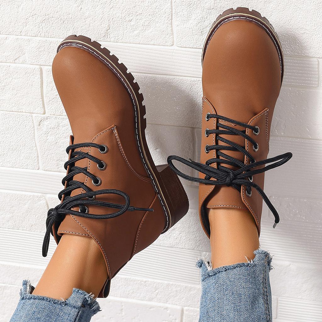 Mode Herbst Winter Damenstiefel Stiefelette für Damen Unisex Klassische Schnürung Runde Zehenpartie Weibliche Outdoor-Schuhe Übergröße Zapatos De Mujer
