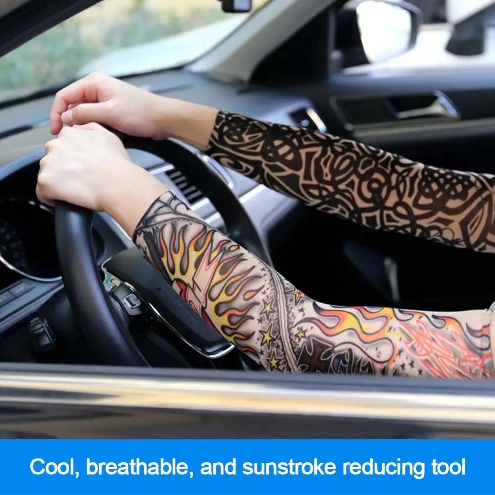 Arm Warmers Flower Arm Tattoo Sleeve Arm Covers Ice Silk Arm Sleeve Sun Protection Cover Sports