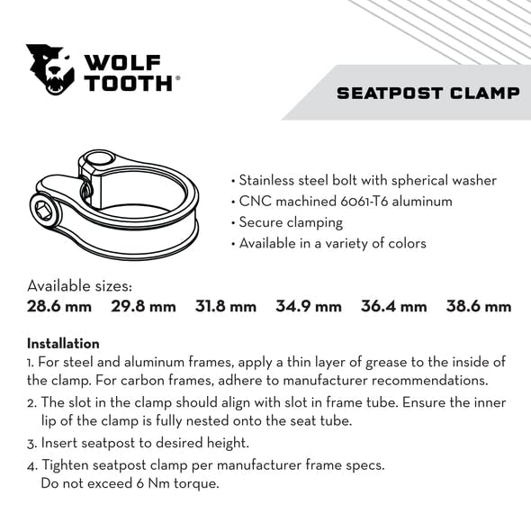 Wolf Tooth Wolf Tooth Sattelklemme Schwarz 29,8 mm