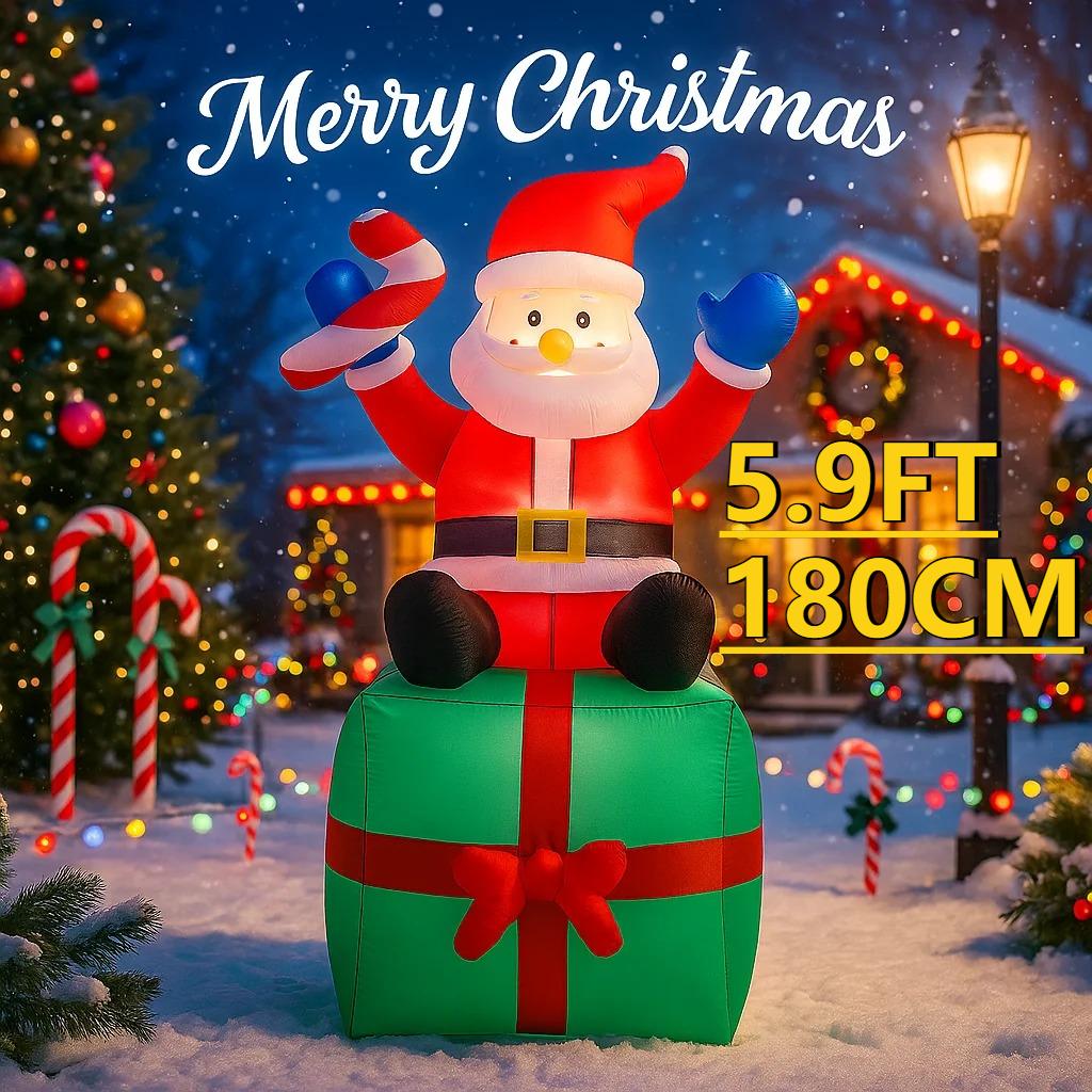 5.9FT Christma Holiday Inflatable Yard Deco Santa Claus Gift Box Model Xmas Toy Home Decoration Festive Supplies Ornaments Gifts