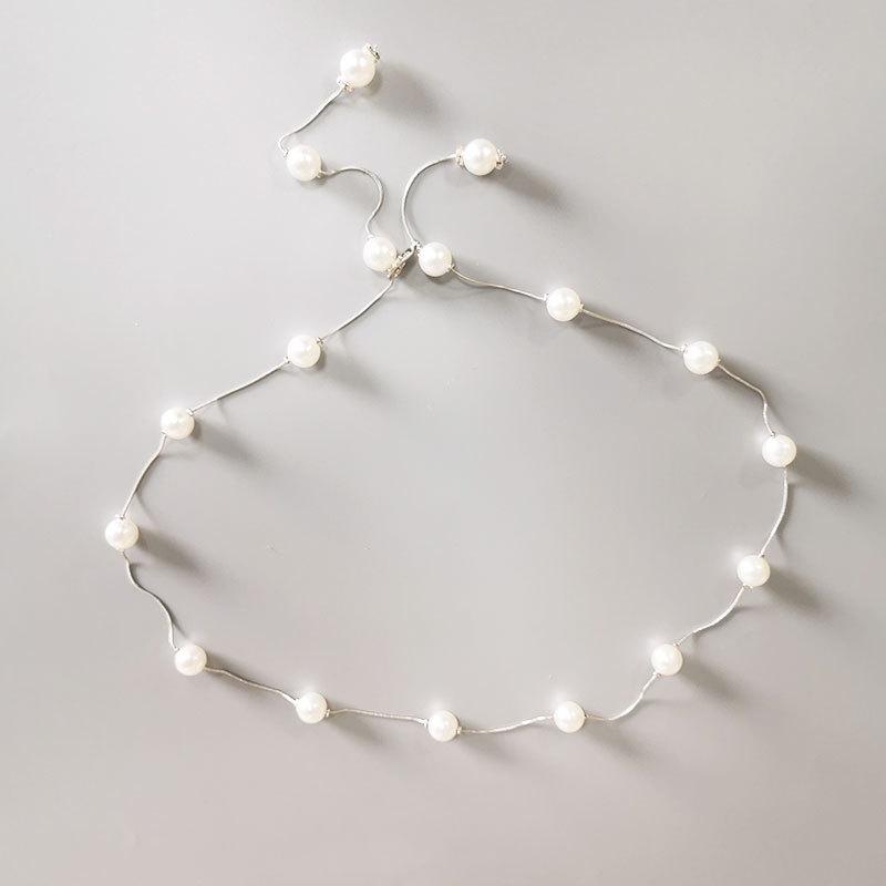 Elegant Women Pearl Belt Adjustable Metal Chain Belt Fashion Simple Thin Skinny Waistband Lady Dress Decorative Jewelry EMA