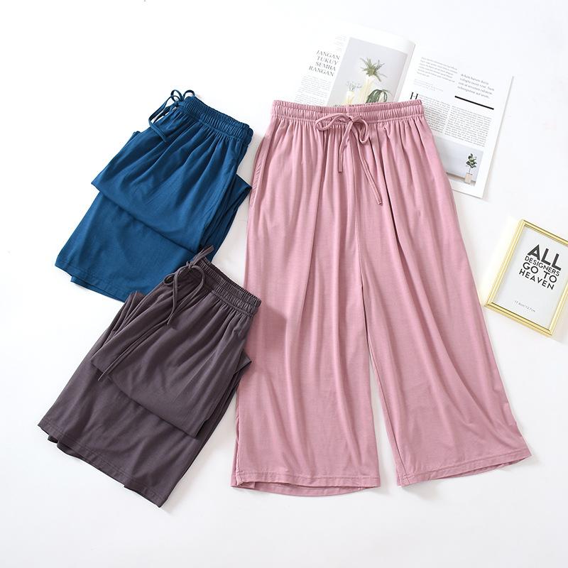 Pantalon court ample de style japonais pour femme, short fin, modal, couleur unie, jambes larges, grande taille, bas pour la maison, été