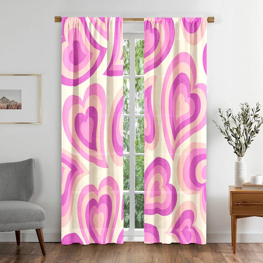 New Cheap Pink Love Heart Pattern Curtain Baloon Blue High Shading Curtain for Living Room Bedroom Window Home Decoration 2Pcs