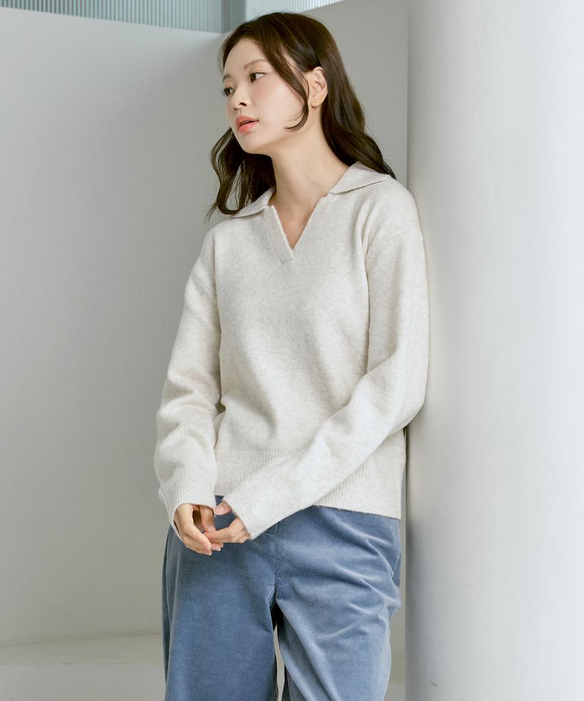 210EDIT Women'S Fossil Knit Slit Neck Knit [Oatmeal]_Zf4Sw591