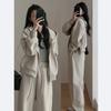Women's Hoodie and Sweatpants Two Piece Set Autumn Winter Solid Loose Korean Fashion Y2k Zip Up Hoodie Sweatshirts