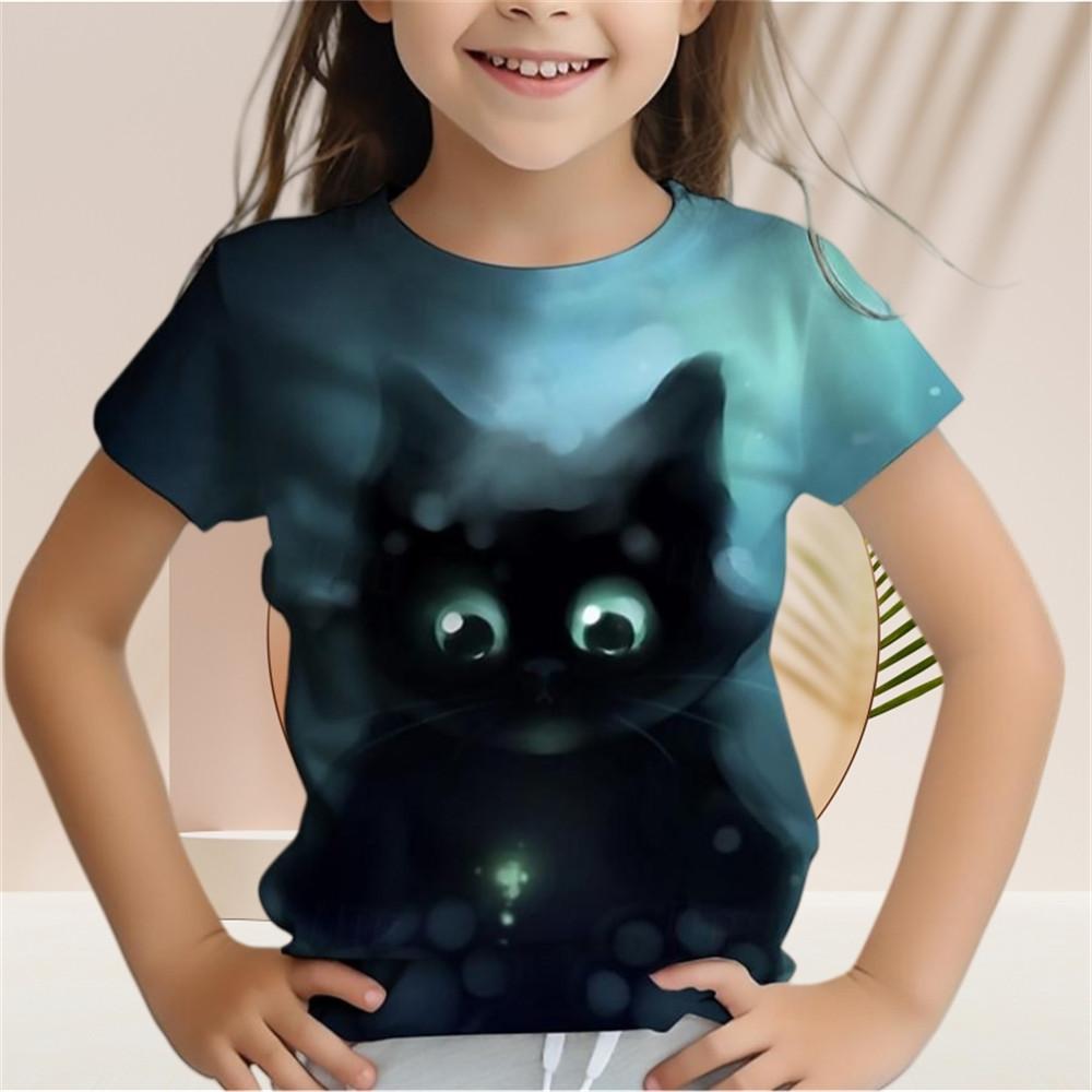 Maglietta per bambine con paillettes sfumate, kawaii, a maniche corte, con scollo a V, pigiama per bambini, vestiti per bambine da 2 a 7 anni