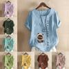 Women's Fashion Round Neck Short Sleeve T-shirt Casual Cotton Linen Graphic Shirt Leisure Loose Cat Prined Summer Blouse Tops