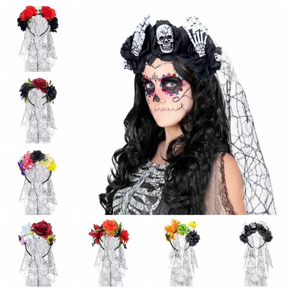 Halloween Costume Halloween Veil Headband Gothic Floral Hair Hoop Halloween Party Cosplay