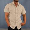 Spring Fall Men Shirt with Chest Pockets Turn-down Collar Button-down Top Short Sleeve Solid