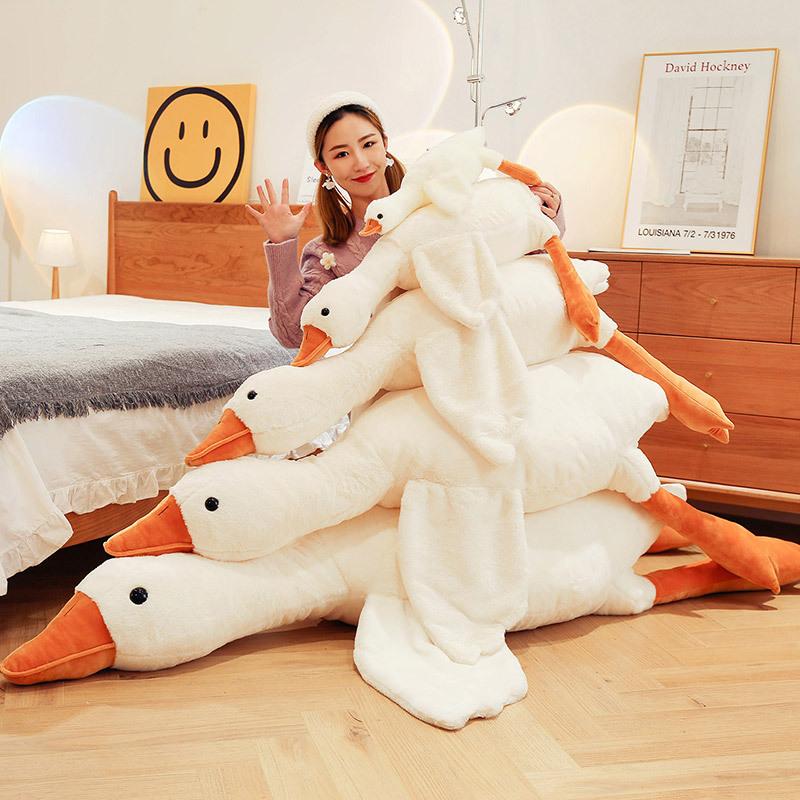 50-190 cm Roztomilá chlupatá velká bílá plyšová hračka s husou Kawaii Polštář na spaní obří kachna Měkké vycpané zvíře Panenka Dárek pro děti