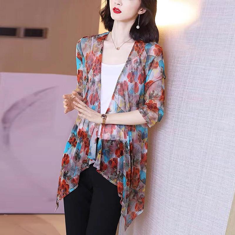 Sommer Mode Neu Mittellang bis Lang Outdoor Sonnenschutz Kleidung Damen Schal Strickjacke