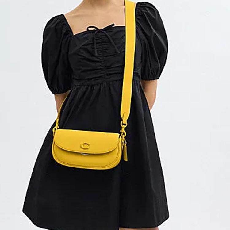Coach Emmy 23 Logo Lock Closure Leather Saddle Bag Women Handbags Canary-Yellow CR666-LHCY3