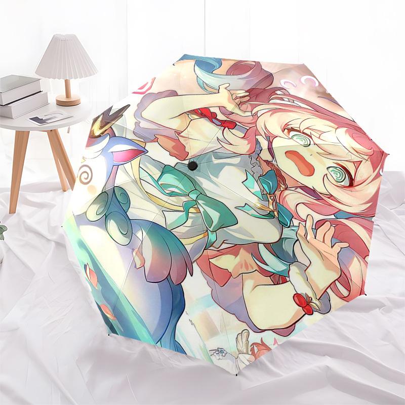 1pc Outdoor Umbrella with Cute Anime Character Print - Automatic Opening/Closing, Portable Tri-Fold Design, 8-Rib Iron Frame - Perfect Gift for F