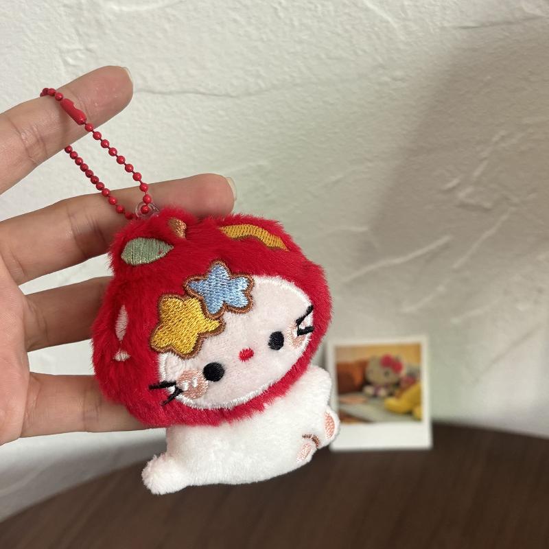Cartoon Creative Hood Hello Kitty Doll Pendant Plush Keychain Cute Funny Soft Stuffed Doll Toy Backpack Hanging Decoration Gifts