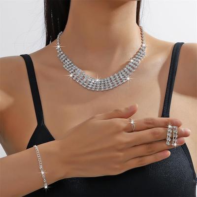Necklace Set, Earrings, Bracelets, Rings, Four-Piece Set, Jewelry, Banquet Dress Set, And Chain 100.