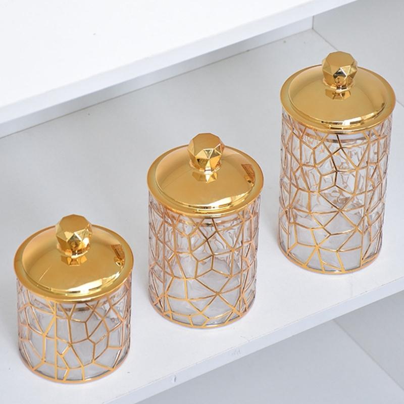 3 Pièces Contenants de Stockage pour Bonbons Feuille d'Or Pots Transparents en PET avec Couvercles Hermétiques Pour l'Organisation des Placards de Cuisine