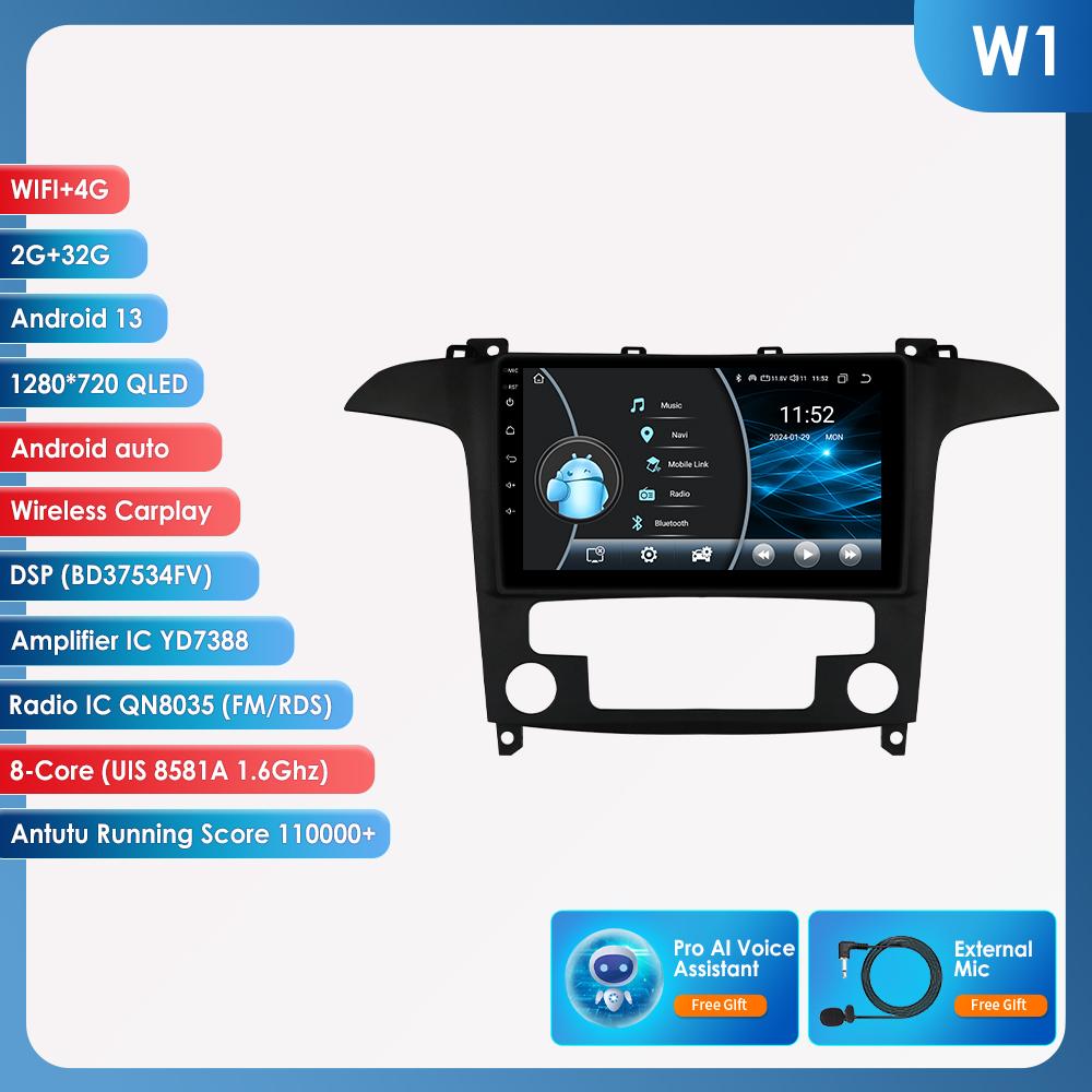 OSSURET Carplay 4G Android 13 Car Radio for Ford S-Max 2007 - 2015 Auto AC Multimedia Video Player GPS 2din Autoradio Intelligent Screen Bluetooth RDS