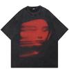 Heren Gewassen Zwart T-shirt Harajuku Streetwear Rood Gezicht Grafisch T-shirt Katoen Vintage T-shirt Hipster Tops T-shirt Unisex