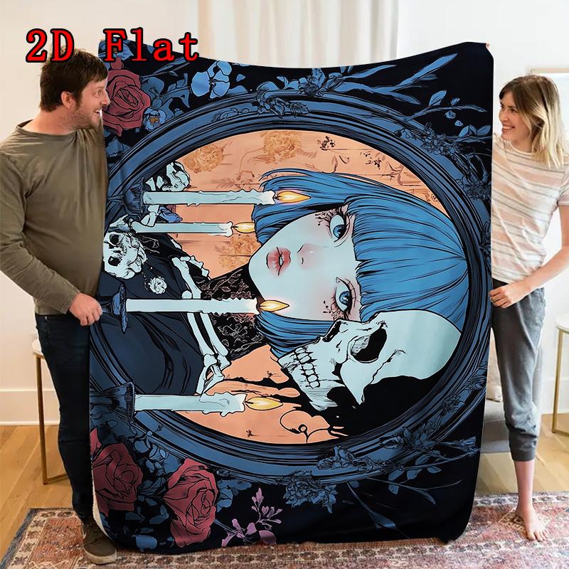 Dark Anime Style 2D Flat Pattern Flannel Blanket High Quality All Seasons Warmth and Comfort Perfect for Christmas Gifts.PMT0914235