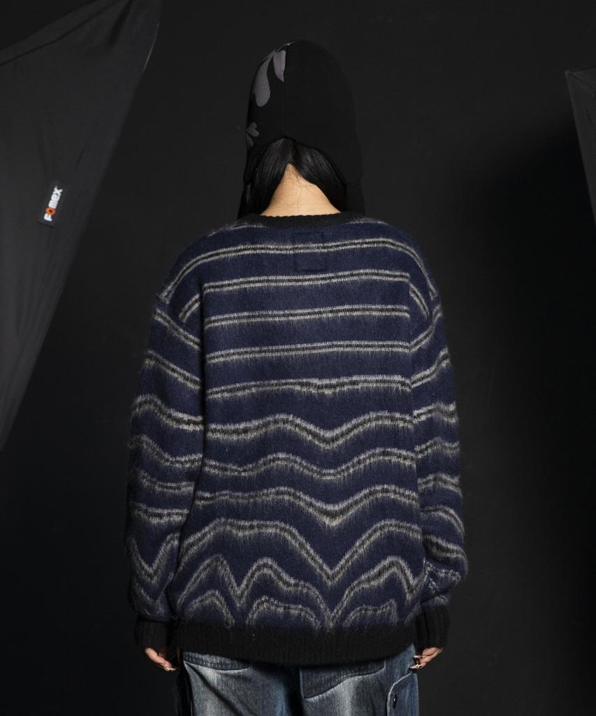 GLACK Gnt030 Seismic Stripe Knit (Navy)