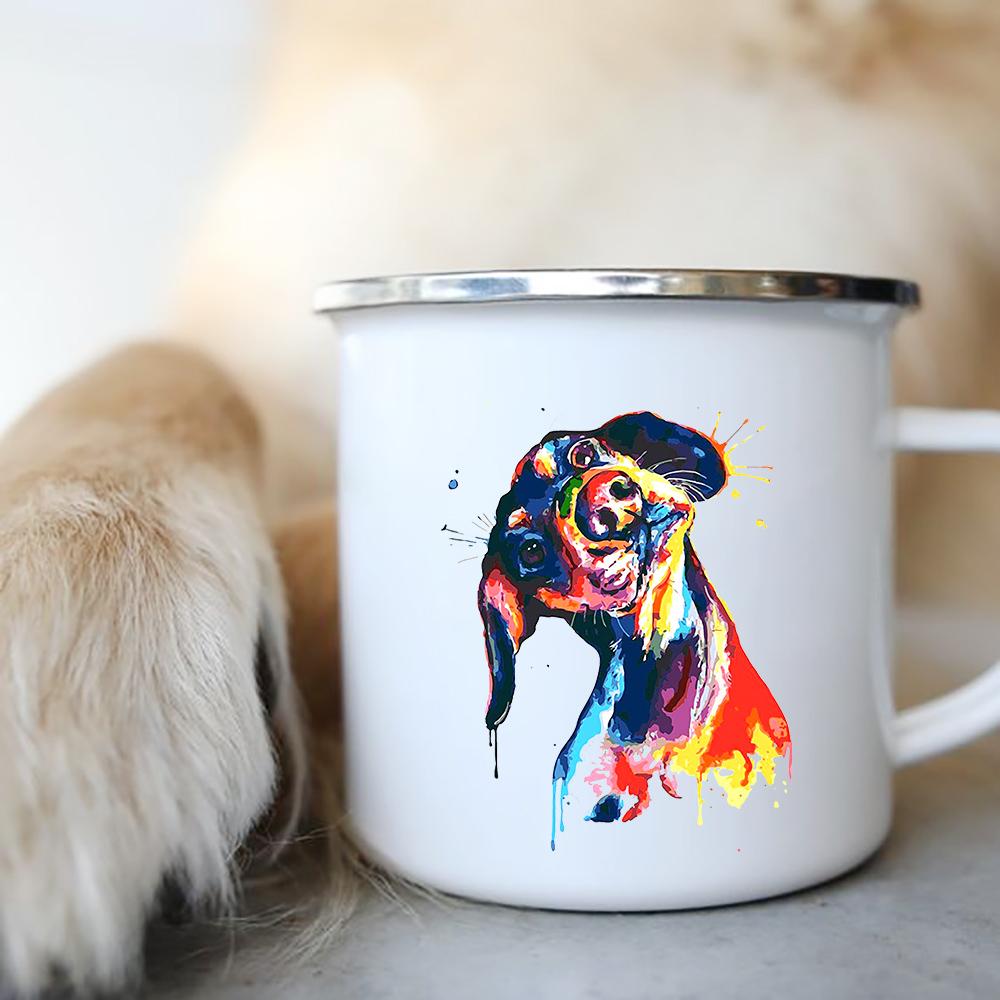 Original Mugs Coffee Cups To Sublimate Cute Dog Printed Enamel Coffee Tea Mugs Office Home Party Beer Drink Cola Cups Travel Cup
