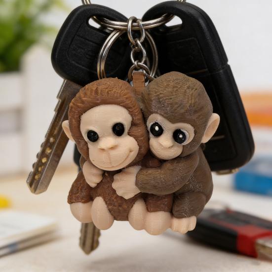 3D Printed Monkey Keychain Cute Monkey Holding Plush Toy Hanging Keychain for Backpack Car Keys Gift for Kids Adults