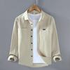 Japanese Style Workwear Men Tops Spring and Summer Long Sleeve Pure Cotton Mens Shirts Slim Fit Double Pockets Solid Color Shirt