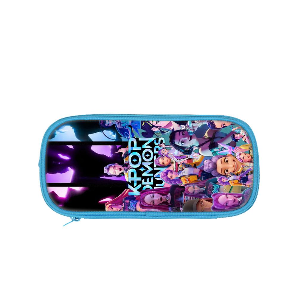 Studentenblaues doppellagiges Federmäppchen Kpop Hexenjagd Girlgroup Studentenaufbewahrung Schreibwarentasche Bleistifttasche KTY