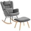 Rocking Chair with Footstool, Soft Fleece Cover, Wooden Legs, Cushion, High Backrest, Rocking Armchair, Dark Grey