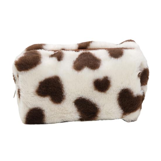 Fuzzy Make-up-Tasche Flauschige Plüsch-Kosmetiktasche mit Reißverschluss und Herzmuster Süßes Federmäppchen Reise-Kulturtasche für Frauen Mädchen