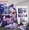 4-teiliges K-Pop Demon Hunters Print Badezimmer-Set 180X180 Wasserdichter Duschvorhang mit 12 Haken, Badematte, WC-Matte, U-förmige Matte