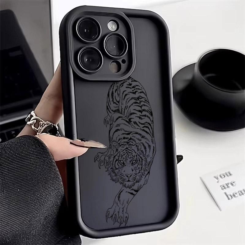 Tiger Black Line Art Soft Silicone Case 17PM For iPhone 17 11 15 16 13 Pro Max 14 Plus 12 16Pro 16E 17AIR Shockproof Phone Cover