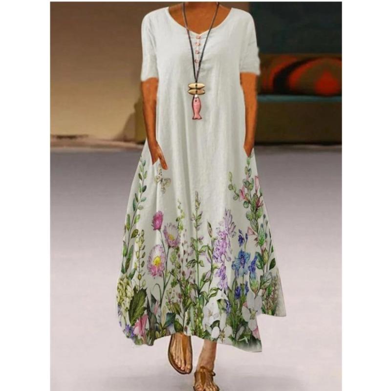 QICED Fashion Summer Spring Short Sleeve O-Neck Casual Dresses