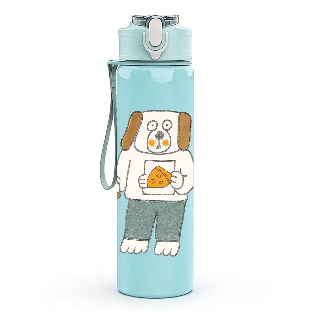1PC Cartoon Bread Man Character 750ml Color Plastic Sports Water Bottle Leakproof Flip Straw Lid For Sports Office Home Use