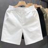 Men Summer Casual Shorts Mid-rise Elastic Waistband Button Zipper Fly Beach Shorts Solid Color Straight Wide Leg