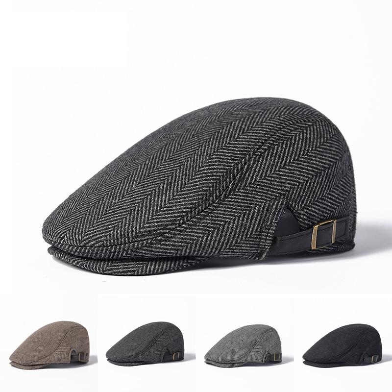 Baskenmütze Mittleres Alter und Ältere Schirmmütze Newsboy Caps für Männer Herbst Winter Dicke Progressive Cap Old Man Cap Driver Ivy Hat