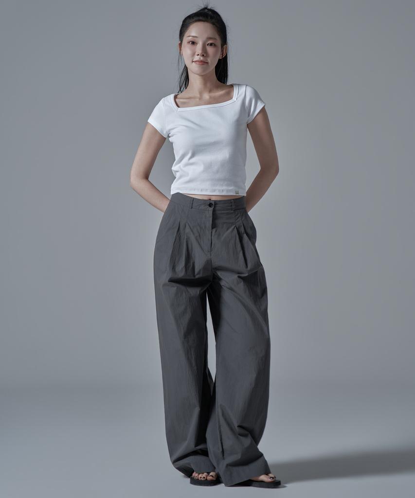 WAARFORWOMAN W1144 Nylon Wide Slacks_Charcoal
