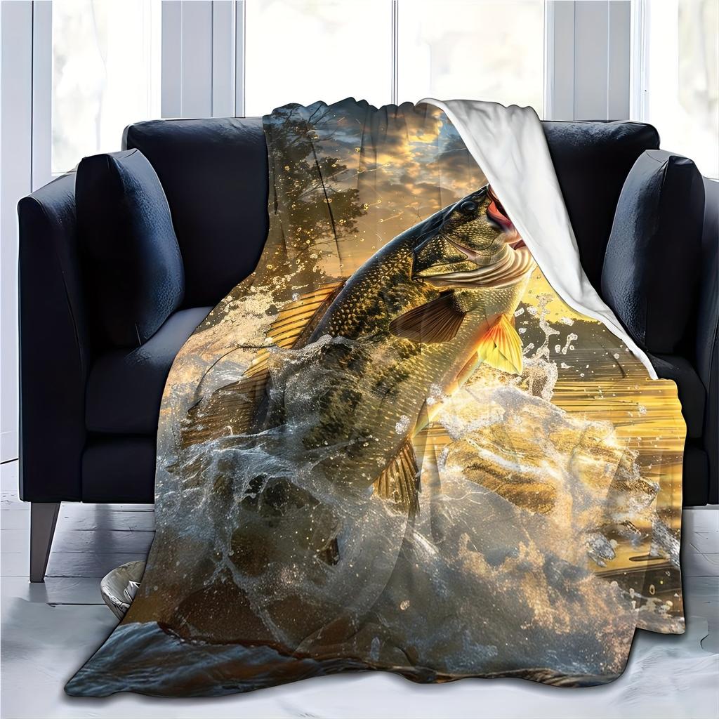Leaping Fish At Sunset Ultra-Soft Cozy Blanket - Perfect For Winter, Ideal Gift For Fishing And Nature Enthusiasts