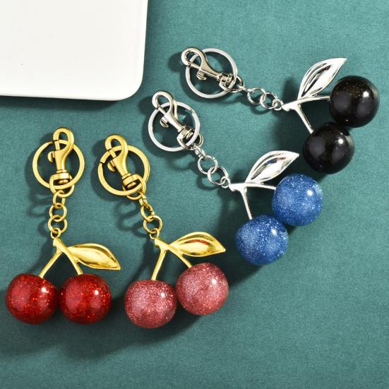 Sparkling Cherry Keychain Pendant Metal Cherry Bag Key Ring Charm Car Bag Handbag Purse Key