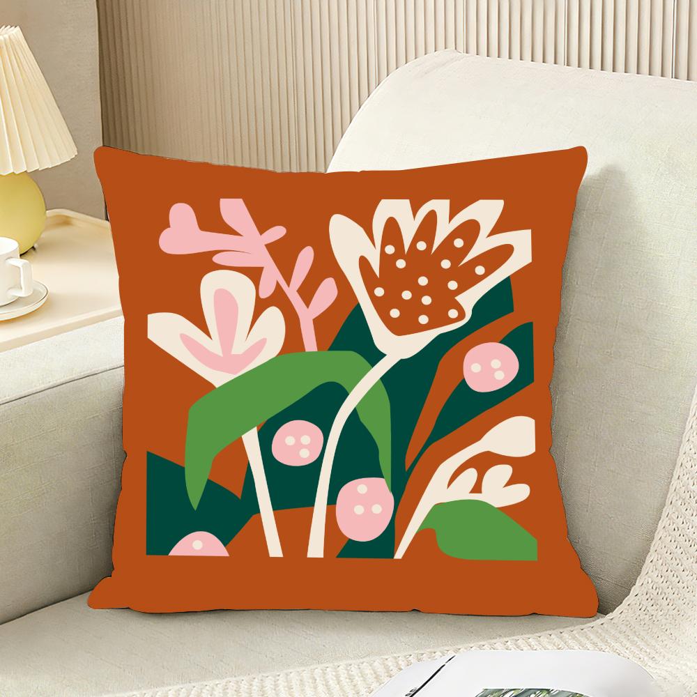Retro Abstract Plants And Flowers Cushion Cover Reversible Plush Pillow Cover For Car Sofa Bedroom Decorative Gift Pillowcase