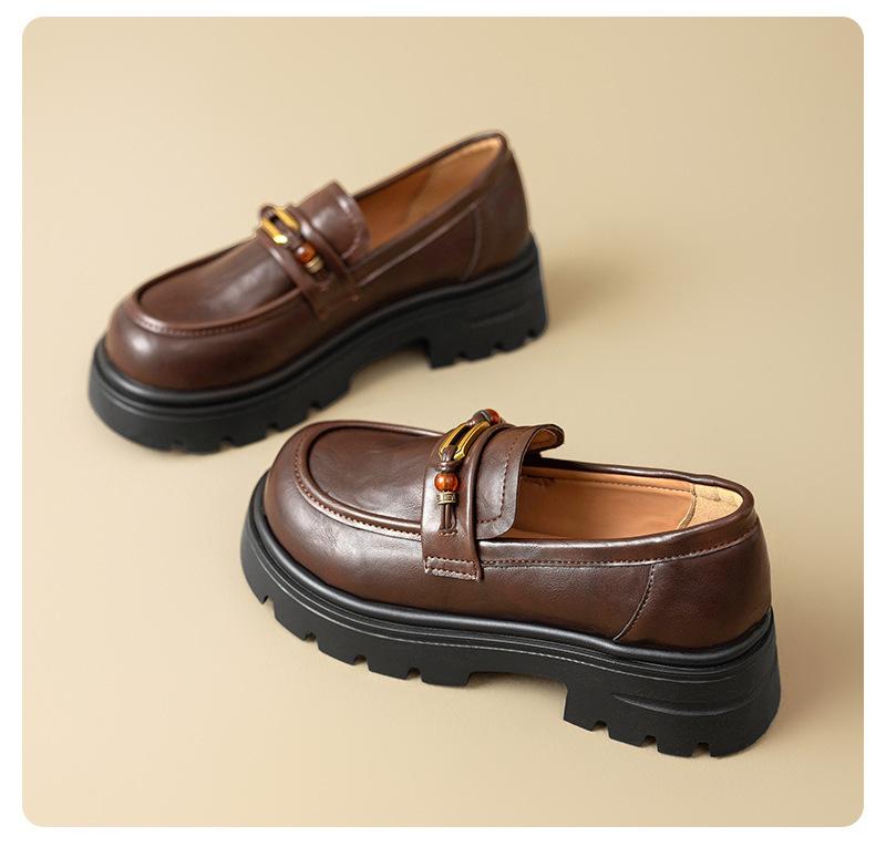 Cowhide version~ loafers women's autumn new fashionable small man platform commuting British style small leather shoes comfortable single shoes