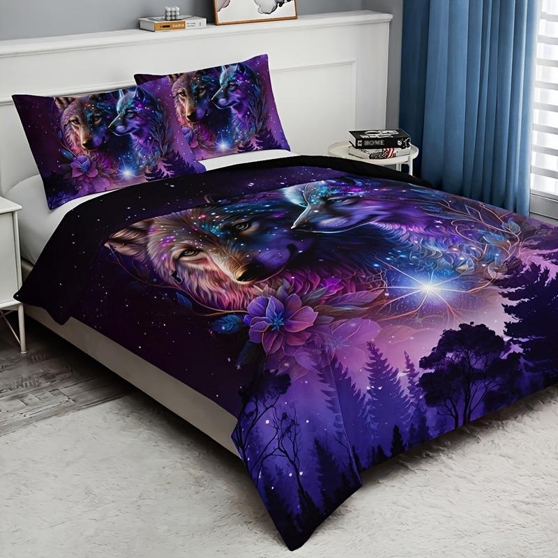 Wolf Starry Sky Forest Printed Duvet Set Bedding Set For Bedroom Three-piece Set