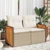 Vidaxl Garden Sofa With Cushions, 2-Seater, Beige, Poly Rattan