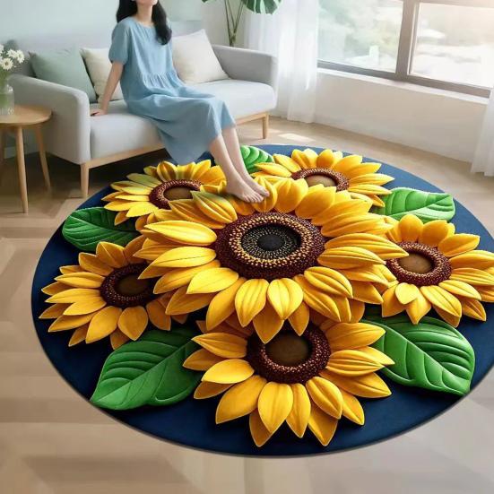 Diatomaceous Earth Floor Mat 3D Sunflower Pattern Plush Quick Drying Non-Slip Absorbent Bath Mat Super Absorbent Floor Mat