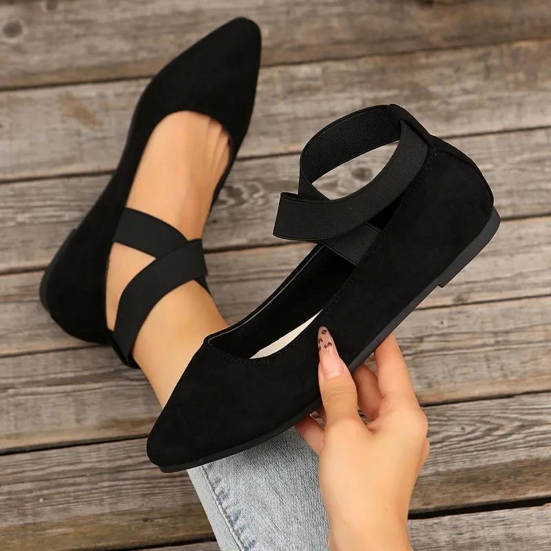 Shoes Female  Ankle-wrap Women's Flats Daily Casual Flats Women Pointed Toe Shallow Soft Bottom Plus Size Shoes Women