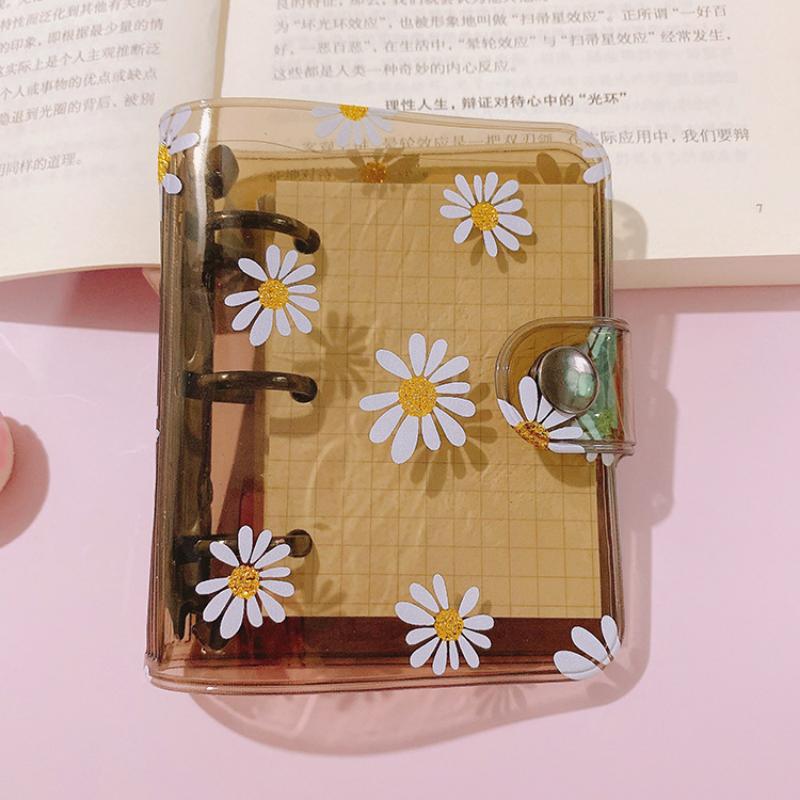Kawaii Daisies Transparent Mini 3 Ring Binder Loose-leaf Notebook Diary Journal Note Book Scrapbooking Office School Supplies